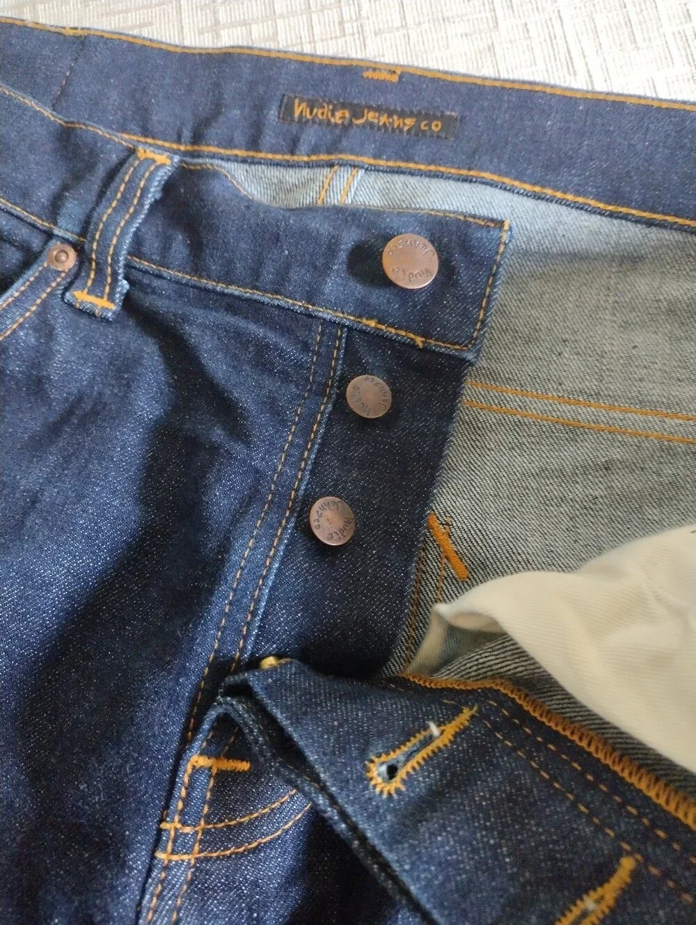 Nudie Jeans Grim Tim Mens's 38 x 34 Blue Denim Button Fly Inseam 31
